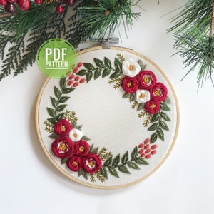 PDF PATTERN | Christmas Wreath, Beginner Embroidery Pattern, Christmas Embroidery, Easy Embroidery, Christmas Decor, Needlecraft Pattern