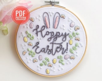 PDF PATTERN | Hoppy Easter, Beginner Embroidery Pattern, Easy Embroidery, Easter Embroidery, Easter Crafts. DIY Hoop Art, Needlepoint