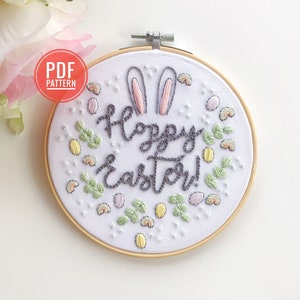 PDF PATTERN | Hoppy Easter, Beginner Embroidery Pattern, Easy Embroidery, Easter Embroidery, Easter Crafts. DIY Hoop Art, Needlepoint