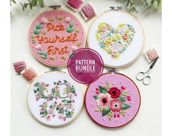 PDF PATTERN BUNDLE | Valentine's Pattern Collection, Beginner Embroidery, Needlecraft Pattern,Embroidery Designs,Floral Embroidery Pattern