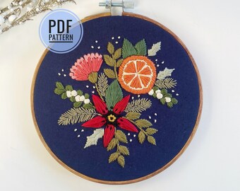PDF PATTERN | Citrus Poinsettia, Christmas Embroidery Pattern, DIY Embroidery, Christmas Decor, Needlecraft Pattern, Holiday Crafts