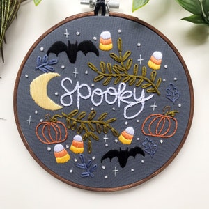 PDF PATTERN Spooky Halloween, Spooky Decor, Halloween Embroidery, Candy Corn, Bats, Beginner Embroidery Pattern, Easy Embroidery PDF image 2