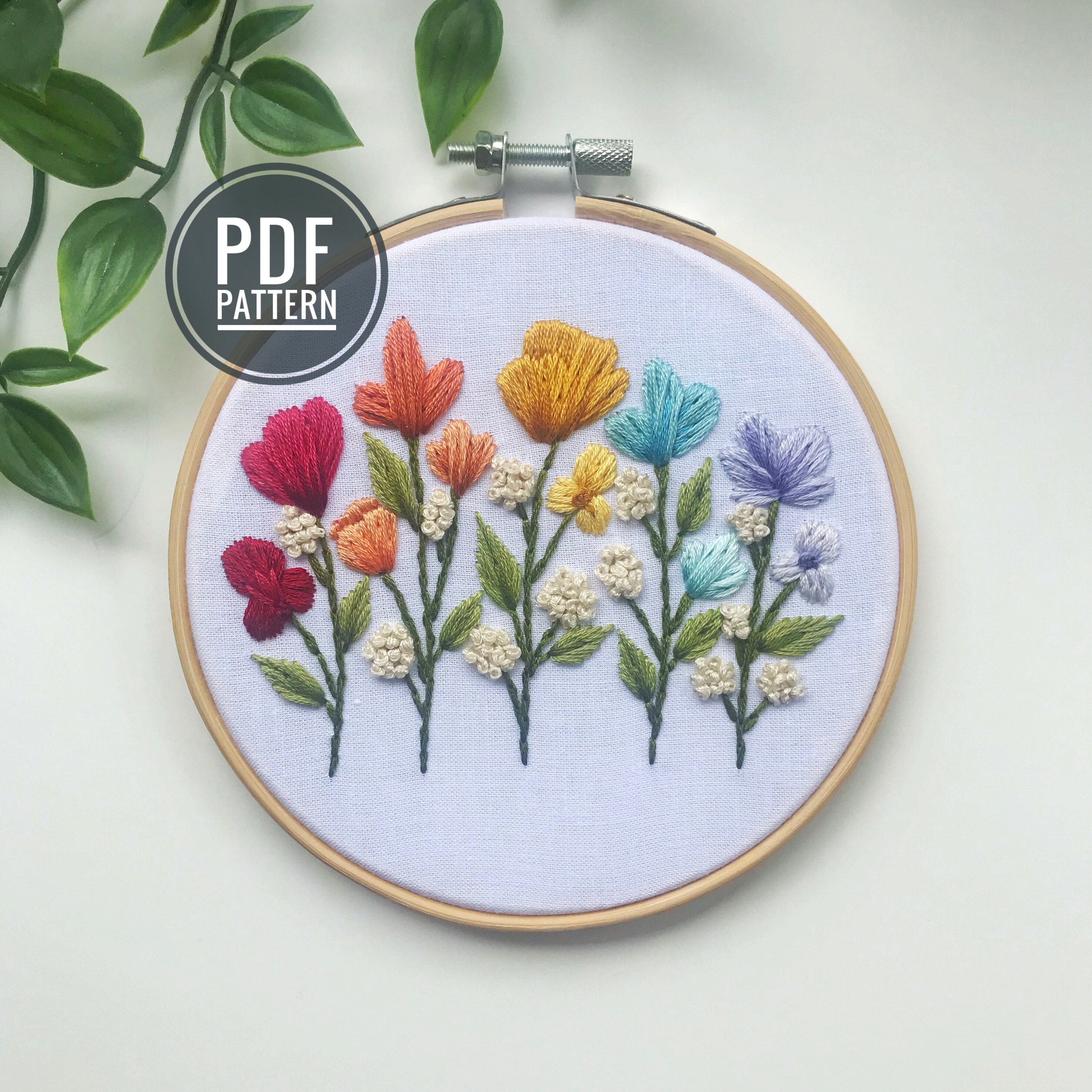PDF PATTERN Rainbow Posies Beginner Embroidery Pattern