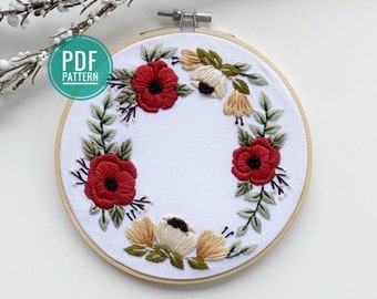 PDF PATTERN | Ring of Posies Floral Embroidery Pattern,Beginner Embroidery Pattern, Needlecraft Pattern,Embroidery Design,Flowers Embroidery