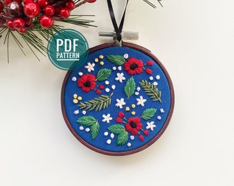 PDF PATTERN | Glinting Gold Floral Ornament, Christmas Embroidery Pattern, Beginner Embroidery, Christmas Ornament, DIY Gift,Easy Embroidery