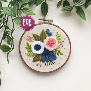 PDF MUSTER | Blumenkugeln 1 - Rosa & Blaue Rosen, Stickmuster für Anfänger, Stickmuster, Stickmuster, Blumenstickerei