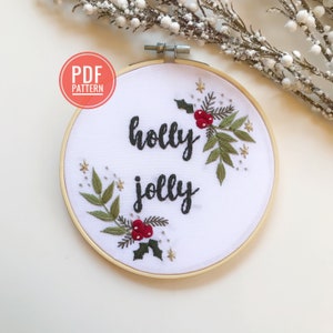 PDF PATTERN | Holly Jolly, Beginner Embroidery Pattern, Christmas Embroidery, Easy Embroidery, Modern Christmas Decor, Needlecraft Pattern