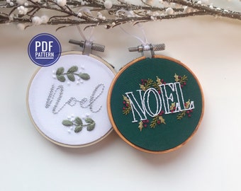 PDF-PATROON | Noel Ornament Duo, Kerstborduurpatroon, Beginnersborduurwerk, Handgemaakte ornamenten, Gemakkelijk borduurwerk, DIY-cadeau, Handwerk