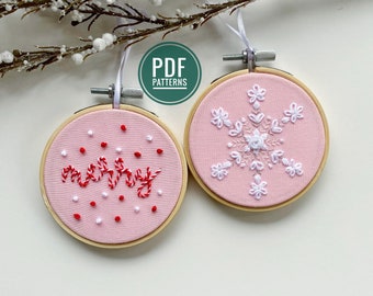 PDF PATTERN | Merry & Snowflake Ornament Duo, Christmas Embroidery Pattern, Beginner Embroidery, Handmade Ornaments,Easy Embroidery,DIY Gift