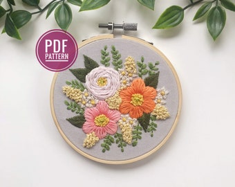 PATRÓN PDF / Adornos florales 5 - Flores de sorbete, bordado para principiantes, patrón de costura, diseños de bordado, bordado floral, regalo de bricolaje