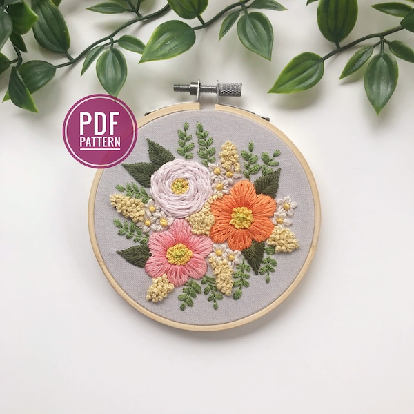 PDF PATTERN | Floral Baubles 5 - Sorbet Florals, Beginner Embroidery, Needlecraft Pattern, Embroidery Designs, Floral Embroidery,DIY Gift