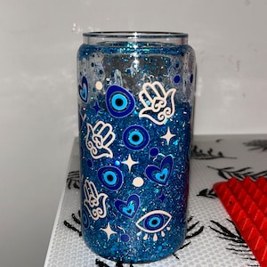 Hamsa Evil Eye Snowglobe Beer Glass Can