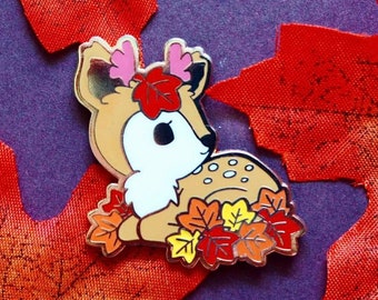 Japan Deer with Maple Leaves Hard Enamel Pin (Friends of Japan Autumn) | Original Designs by mofuseasons|Fall Season,Sika Deer|Birthday Gift