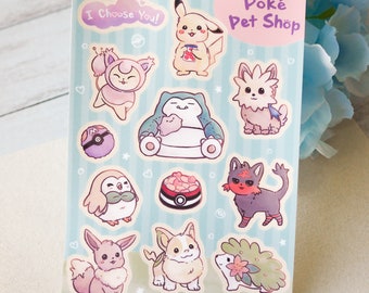 Poké Pet Shop: I Choose You Sticker Sheet| Waterproof Sticker, Laptop Sticker | Children, Journaling, Scrapbooking, Card Making, Notebook