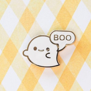 Boo Ghost (Moody Halloween) Hard Enamel Pin | Original Designs by mofuseasons | Ghost says Boo, Cute Ghost | Halloween Pin, Scary Pin