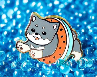 Swim with Shiba Dog (Watermelon Summer) Hard Enamel Pin| Original Designs by mofuseasons | Summer, Beach, Watermelon | Birthday Gift