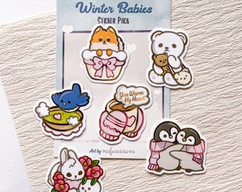 Winter Babies Sticker Pack| Set of 6 Vinyl Stickers| Original Designs by mofuseasons | Waterproof sticker, Laptop Sticker, Scrapbooking