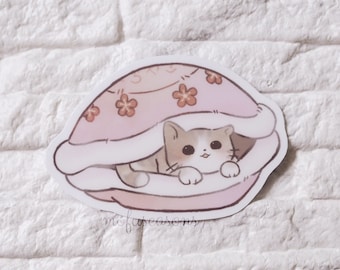 Cat with Dorayaki Bed Sticker | Original Designs by mofuseasons | Cat Lover, Dorayki, Cat Bed | Waterproof Sticker, Journaling, Scrapbooking