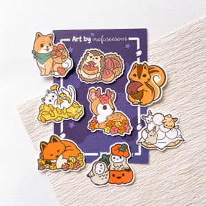 Paquete de pegatinas de otoño de Friends of Japan / Conjunto de 8 pegatinas de vinilo / Diseños originales de mofuseasons / Impermeable, Computadora portátil, Álbum de recortes, Diario