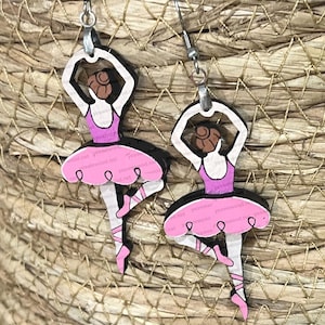 Earrings, Ballerina, Hand-painted, Wood, dance, Earring pair, Tutu, Dangle, Ballet Earrings
