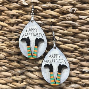 Pendientes de bruja, Halloween, pintados, de madera, temáticos, conjunto de pendientes de otoño, pavo, calabaza, pendientes festivos