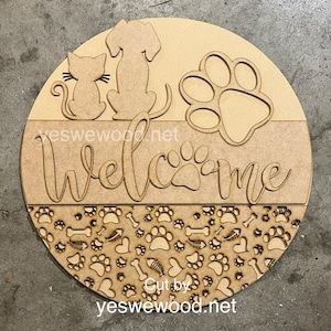 DIY Dog & Cat Welcome Door Hanger: 18&quot; Unpainted MDF Kit