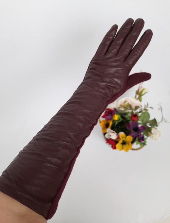 Women's leather combined gloves Knitted gloves. Co