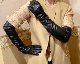 Flash sale!!! Extra long leather gloves with &quot;Touch Screen&quot; Extra leather gloves Color - black All sizes Evening gloves Long leather gl