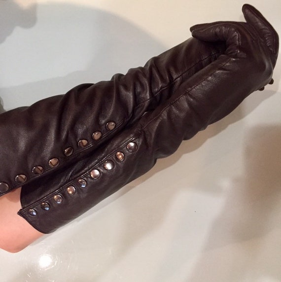 Women's leather dark brown gloves Size - 7 Evening