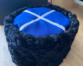 Blue Cossack Kubanka Hat with Faux Astrakhan Fur