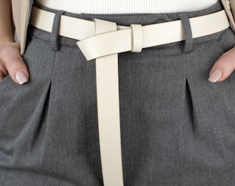 Milky Leather Knot Belt: Buckle-Free Women's Fashion