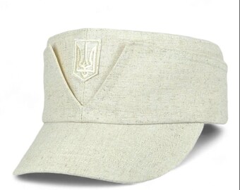 New Ukrainian linen cap with the coat of arms of Ukraine National Ukrainian cap Men&#39;s summer hat