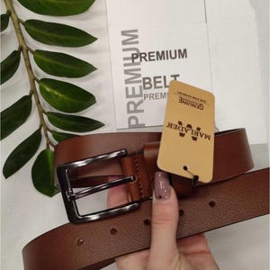 Brown Leather Belt: Unisex Jeans Belt, Handmade in Türkiye