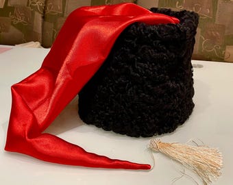Cossack Papakha Hat: Astrakhan Faux Fur with Red Shlyk