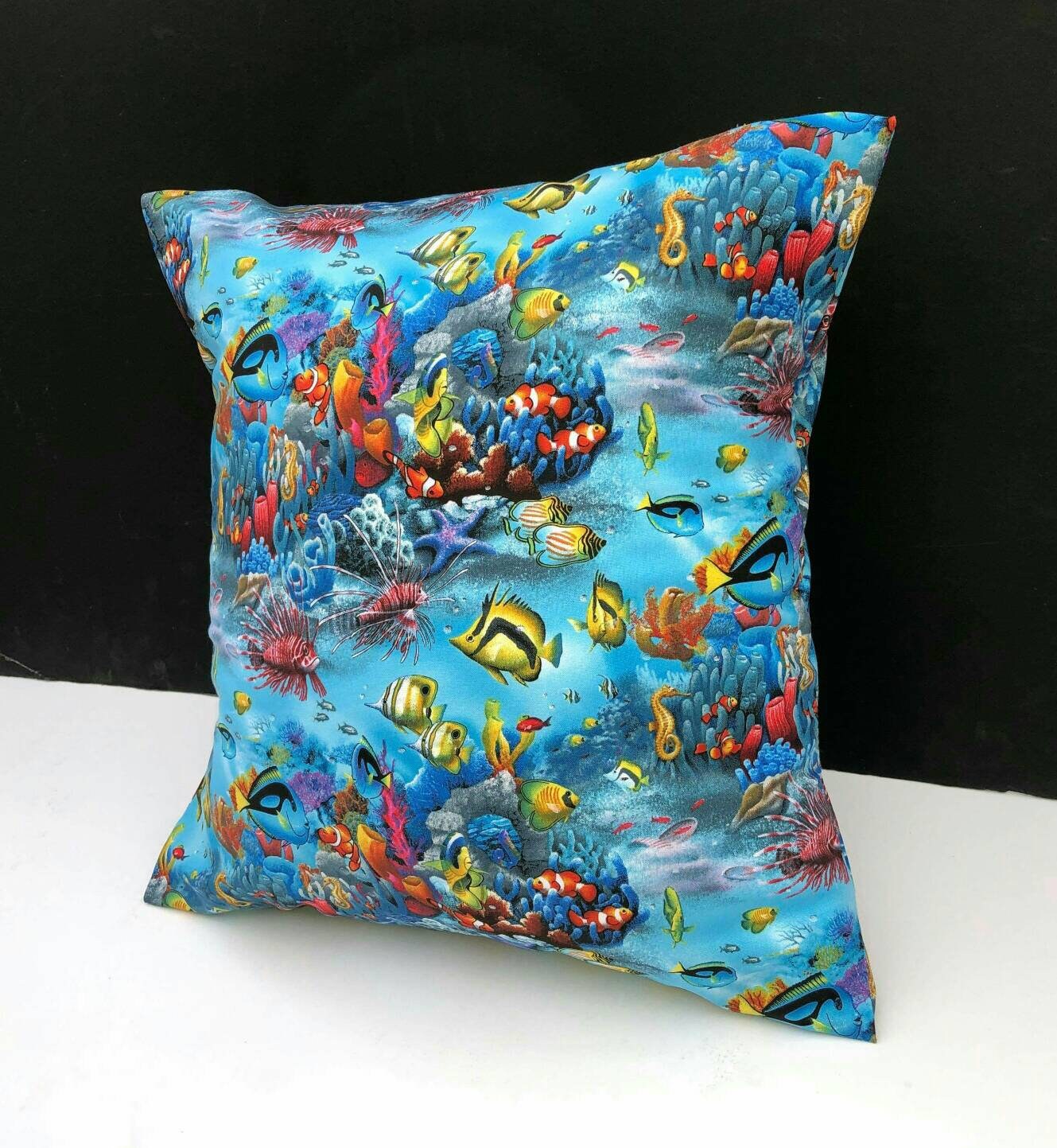 Ocean Marine Life Throw Pillow Cover Blue Deep Sea Fish Etsy