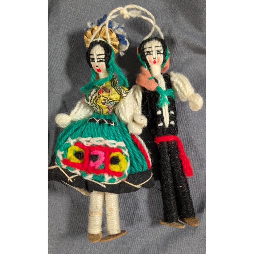 Hand String Dolls Vintage Portugal Sintra Folk Art String Dolls Handmade Yarn Doll Man ...
