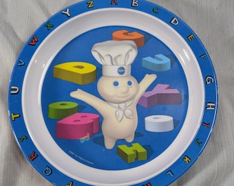 Vintage 2000 Pillsbury Doughboy Alphabet Melamin Teller blau Poppin Fresh 8,5 ""