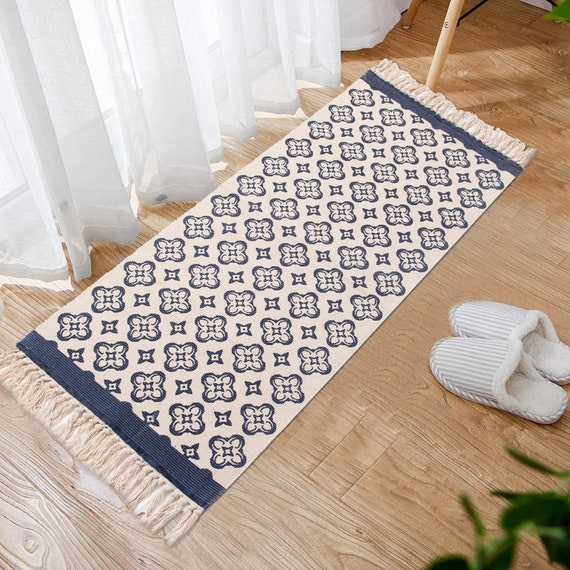Traditionelle Vintage Gedruckt Baumwolle Teppich Gewebt Etsy