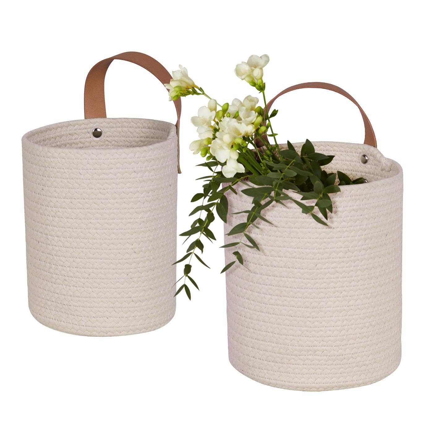 Wall Hanging Storage Baskets Set of 2 Small Cotton Rope Etsy