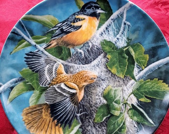 8.5 Diameter Knowles-The Baltimore Oriole by Kevin Daniel-3rd Issue In The Encyclopedia Britannica Birds Of Your Garden Collection Edwin M