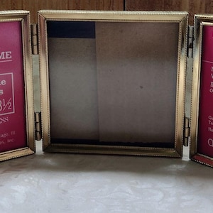 Vintage Gold Tone Metal Tri-Fold Picture Frames, &#39;Acme Frame Products,Inc&#39;, Pre-Owned, circa 1970s