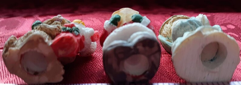 Santa Claus and Cat with Stocking Lot of Three Sculpted Polyresin Christmas Figurines Angel