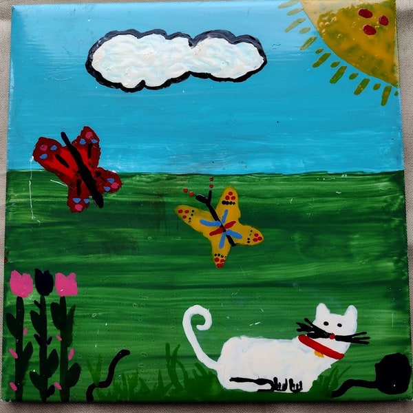 Vintage Ceramic Tile, Hand-Painted, Signed by Artist 'Tammy Clarke'