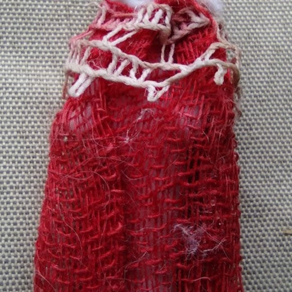 Antique Miniature Bonnet Head Bisque Doll, With Red Fabric, Early 20th Century