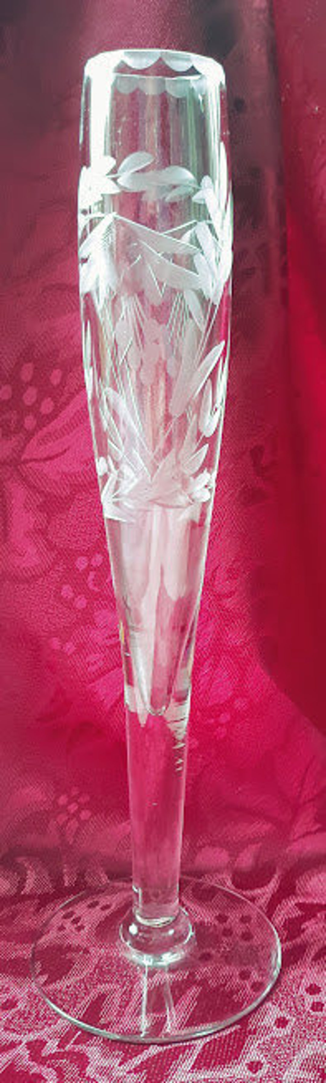 Vintage Bud Vase Frosted Etched Flowers Tall and Slender Etsy