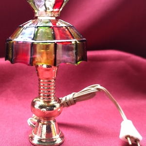 Vintage Miniature &#39;Stained Glass (Plastic)/Tiffany Style&#39; Dollhouse Table Lamp, 12v, Untested, Pre-Owned, c. 1970s