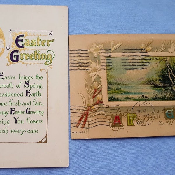 Pair of Antique Easter Greetings, One Card and One Post Card, c. 1910s