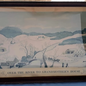 Wooden Frame with Handles,  With Page from Old 1953 Calendar, &quot;To Grandmother&#39;s House&quot;