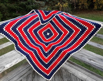 Vintage Handmade Throw Afghan, Crochet, Square Shape