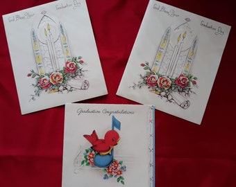 Lot of Three (3) Vintage Graduation Cards, One Pair Duplicates, c. 1941 and 1960s, Rust Craft Boston, and Hallmark, Used